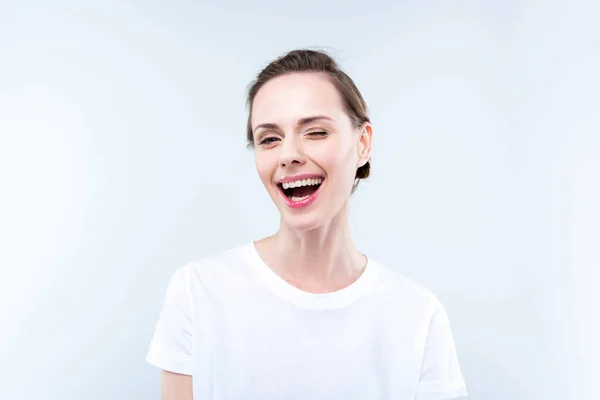 Hermosa mujer alegre - foto de stock