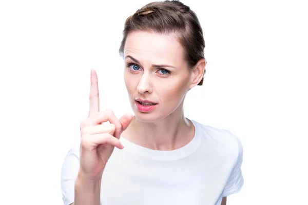 Woman pointing up — Stock Photo