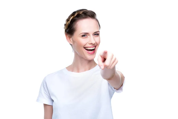 Woman pointing at you — Stock Photo