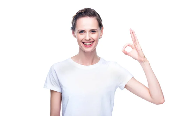 Woman with ok sign — Stock Photo