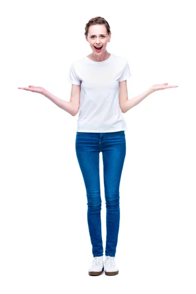 Woman with shrug gesture — Stock Photo