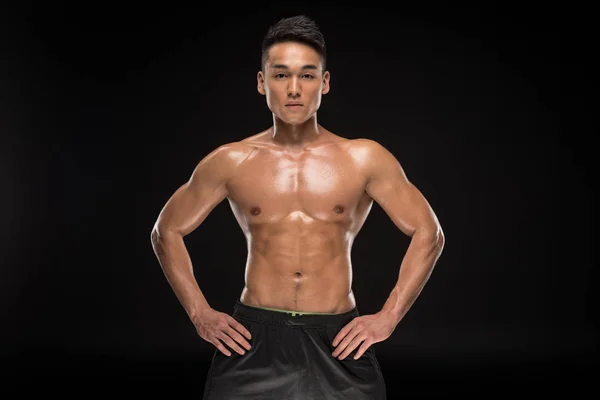 Shirtless muscular asian man — Stock Photo