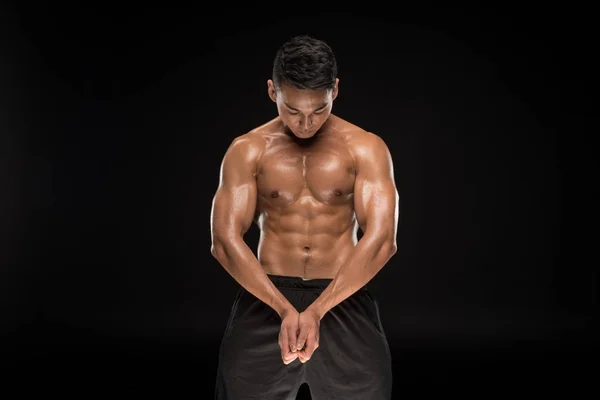 Shirtless muscular asian man — Stock Photo