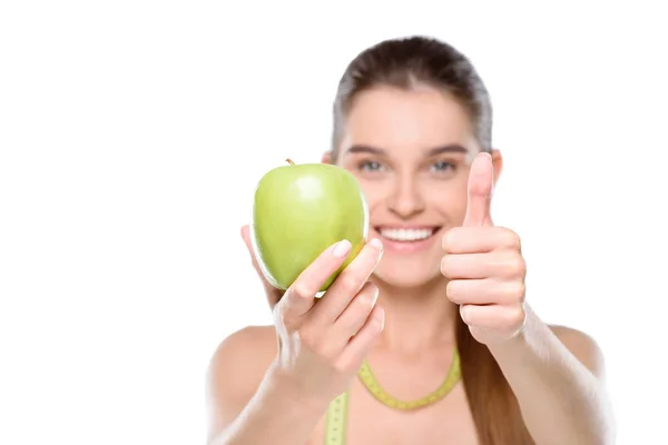 Jeune femme avec pomme — Photo de stock