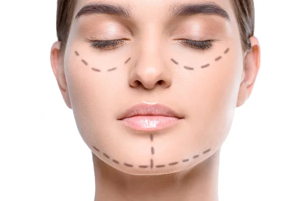 Woman with correction lines — Stock Photo