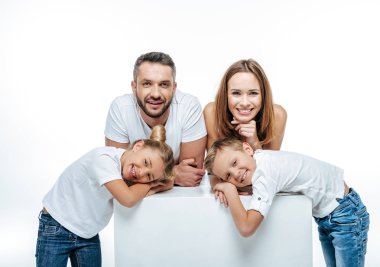 Cheerful family standing together clipart
