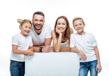 Cheerful family standing together clipart