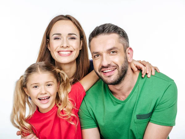 Padres con hija pequeña en la cámara — Foto de Stock