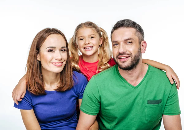 Gelukkige familie camera kijken — Stockfoto