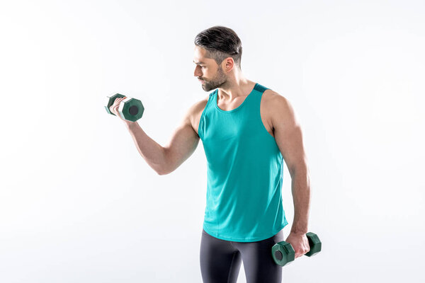 Man exercising with dumbbells 