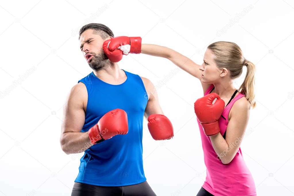 Man and woman boxing