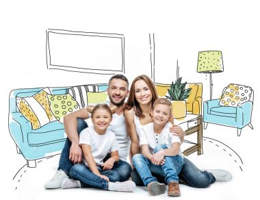 mutlu bir aile birlikte oturan
