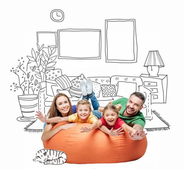 Family having fun in sack-chair — Stock Photo, Image