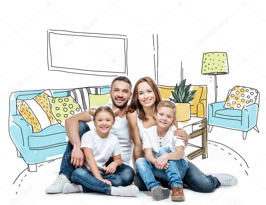 Happy family sitting together