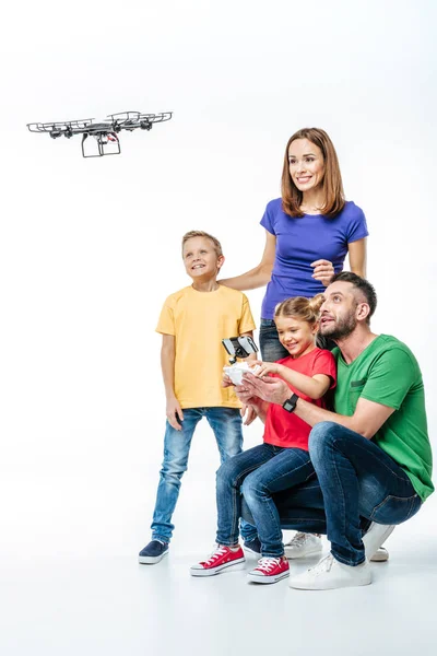 Family using hexacopter drone — Stock Photo