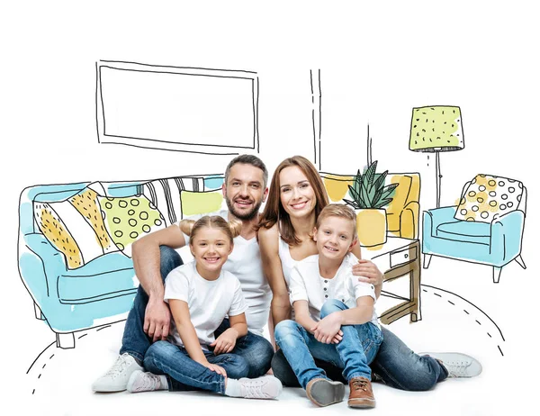 Famiglia felice seduta insieme — Foto stock