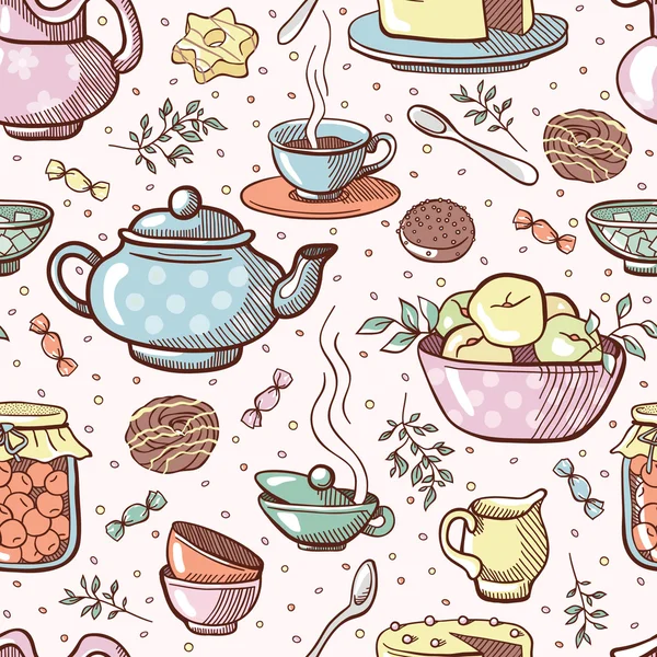 Tea party con dolci — Vettoriale Stock