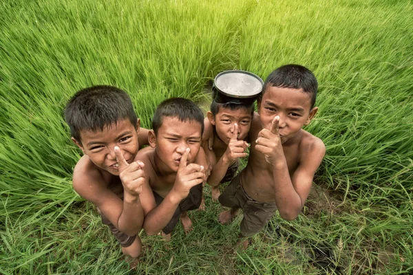 필드에 행복 한 아시아 어린이. 로열티 프리 스톡 사진