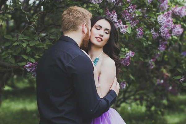 História de amor no jardim lilás — Fotografia de Stock