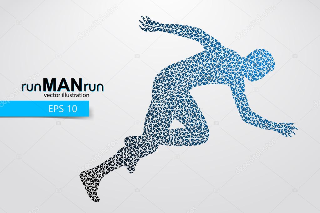 Silhouette of a running man from triangle. Text and background on a separate layer, color can be changed in one click