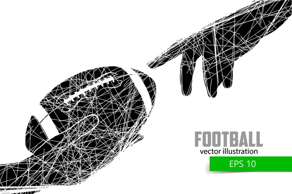 Kéz tartja a rögbi labdát, silhouette — Stock Vector