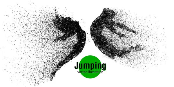 Silhouet van een jumping man en meisje uit deeltjes — Stockvector