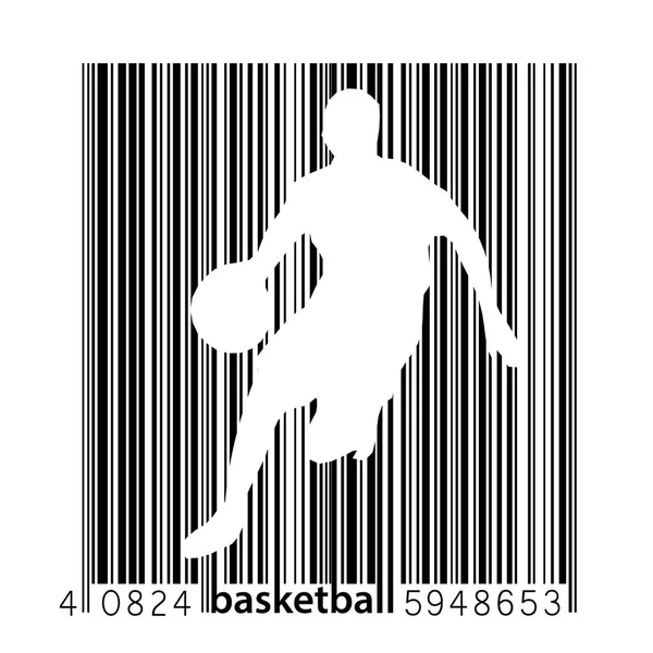 Silhouette bir basketbol oyuncusu ve barkod. — Stok Vektör