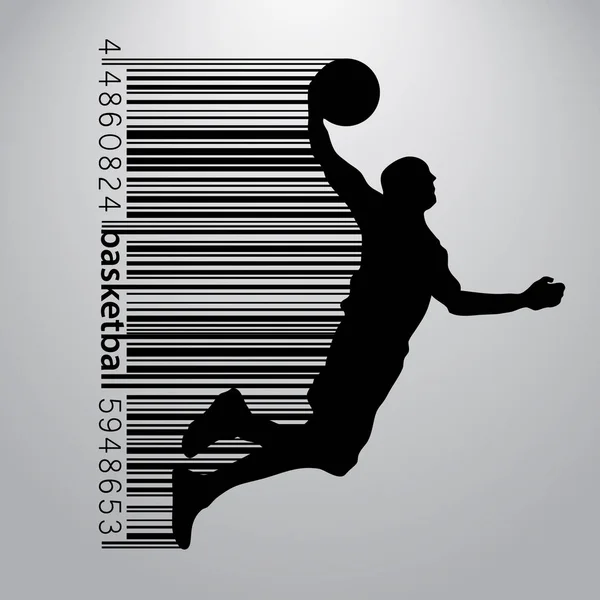 Silhouette bir basketbol oyuncusu ve barkod. — Stok Vektör