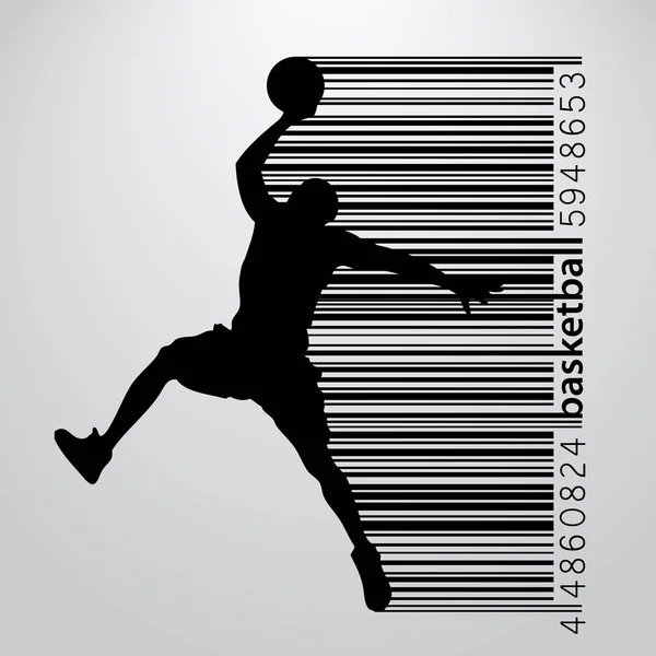 Silueta de un jugador de baloncesto y código de barras . — Vector de stock