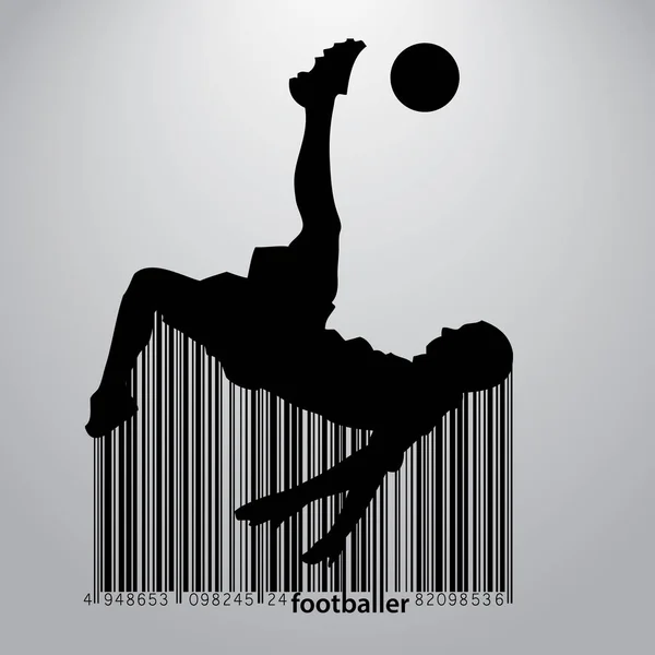 Silhouette d'un footballeur et code à barres — Image vectorielle