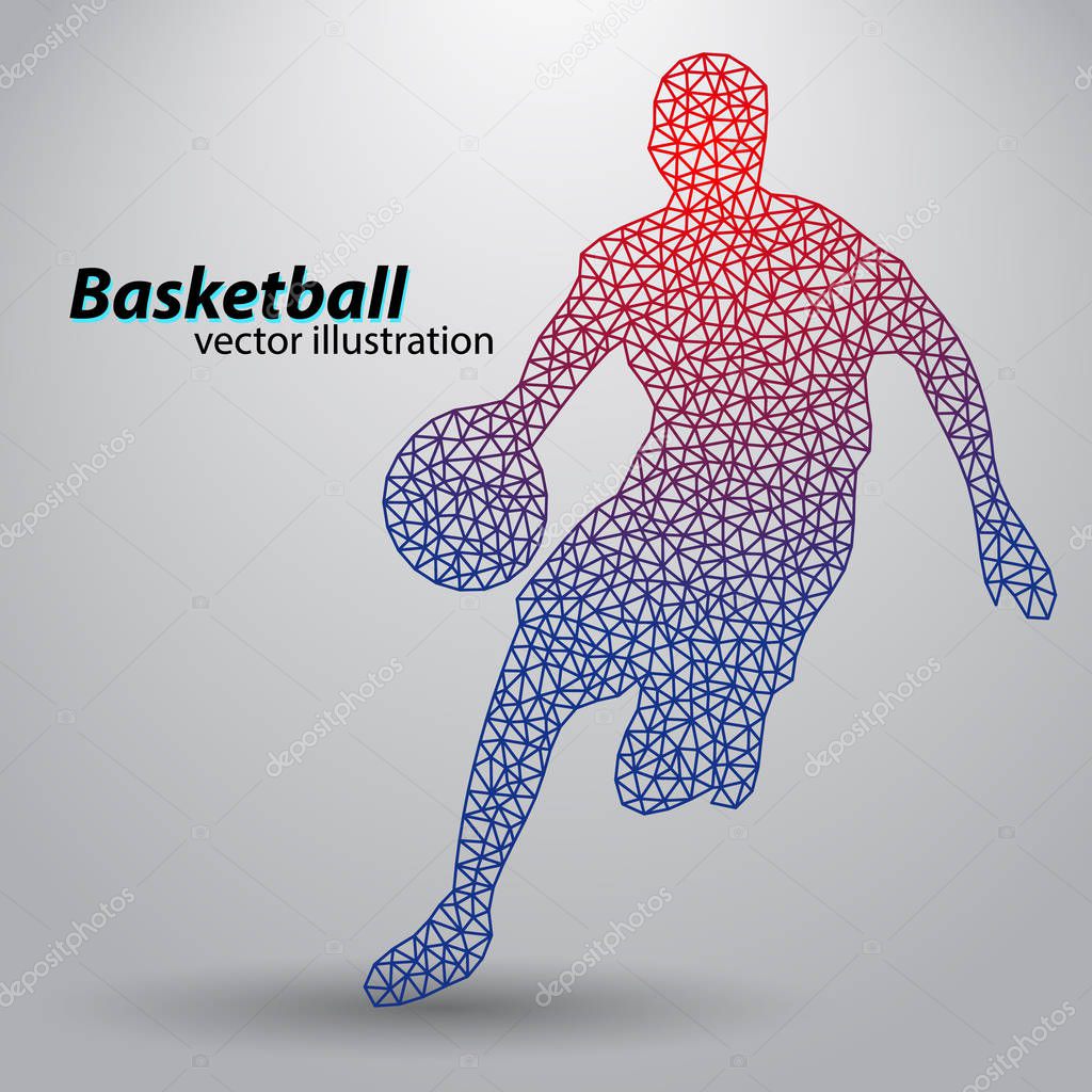 Basketball player of the triangles. Background and text on a separate layer, color can be changed in one click