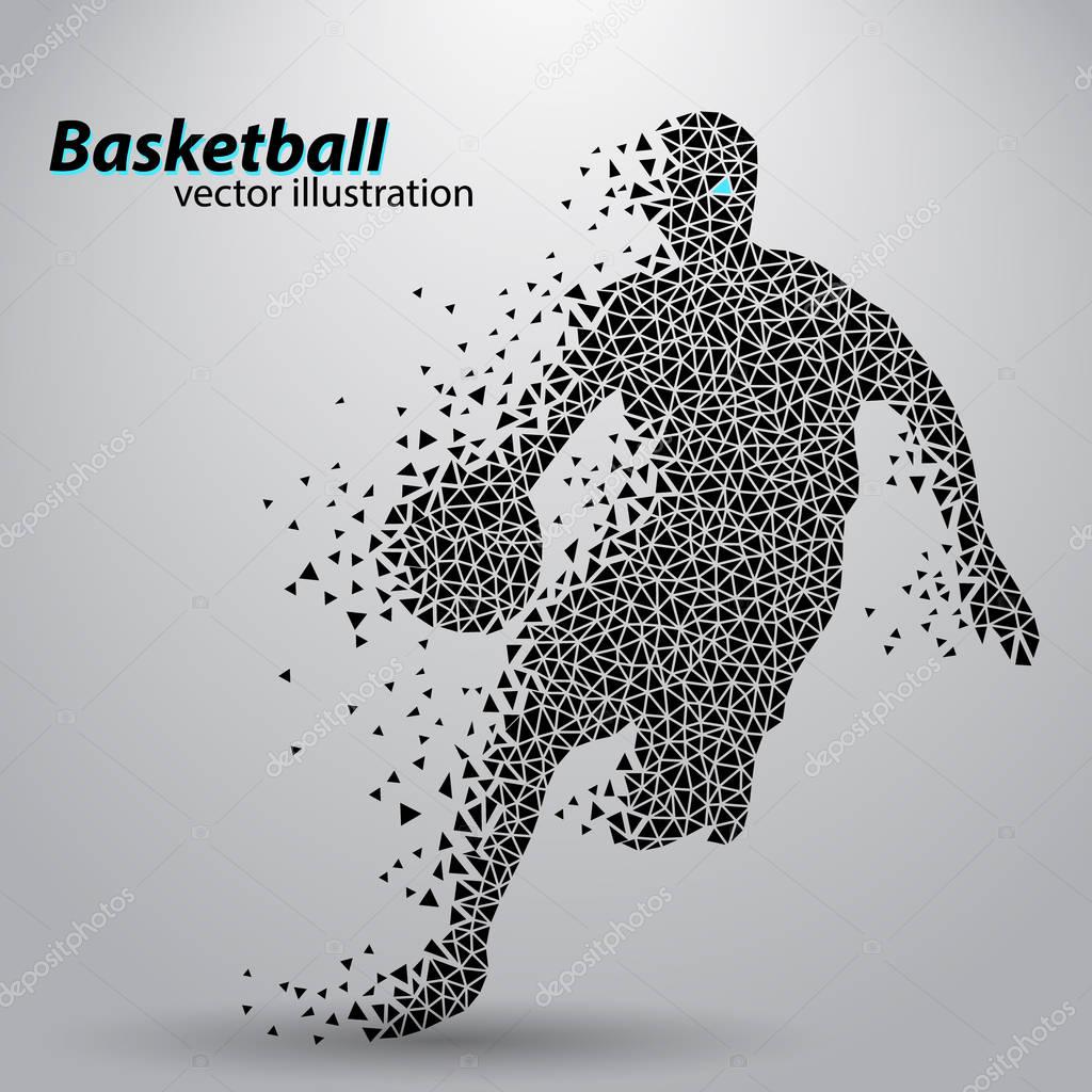 Basketball player of the triangles. Background and text on a separate layer, color can be changed in one click