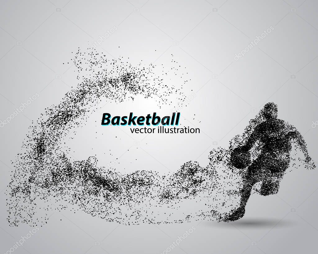 Basketball player from particles. Background and text on a separate layer, color can be changed in one click. Basketball abstract