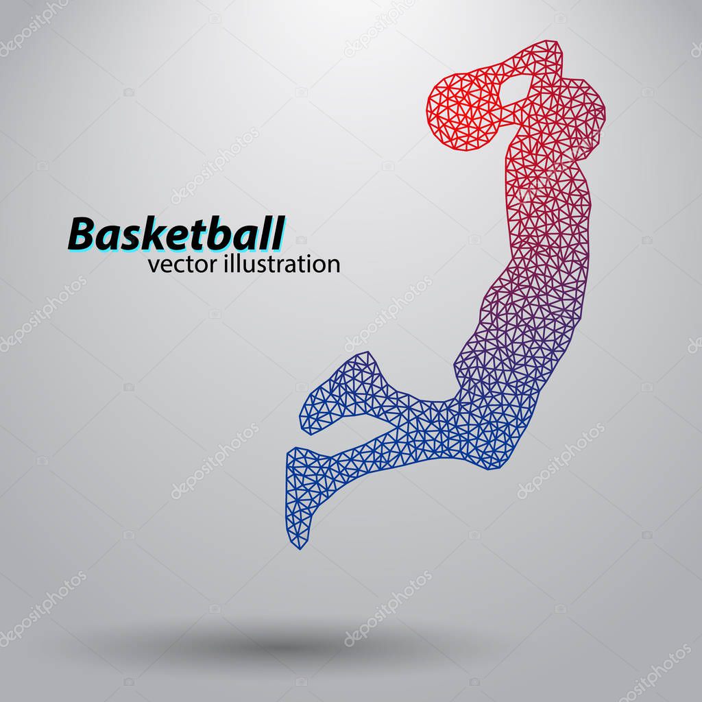 Basketball player of the triangles. Background and text on a separate layer, color can be changed in one click