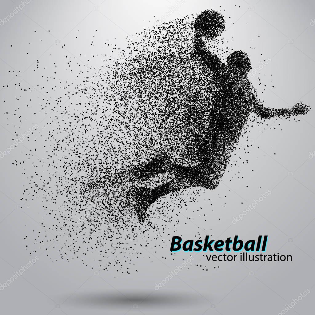 Basketball player from particles. Background and text on a separate layer, color can be changed in one click. Basketball abstract
