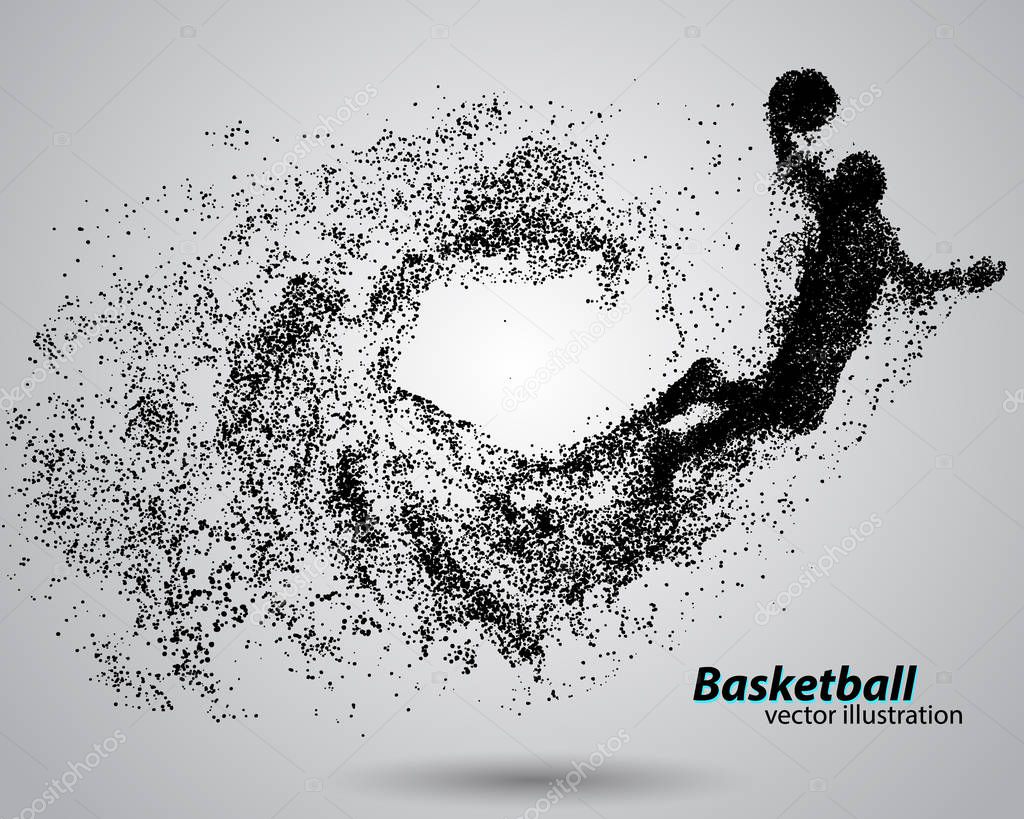 Basketball player from particles. Background and text on a separate layer, color can be changed in one click. Basketball abstract
