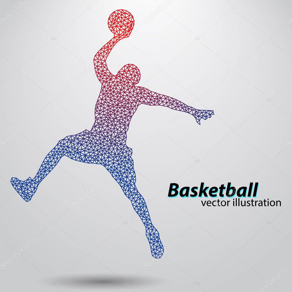 Basketball player of the triangles. Background and text on a separate layer, color can be changed in one click