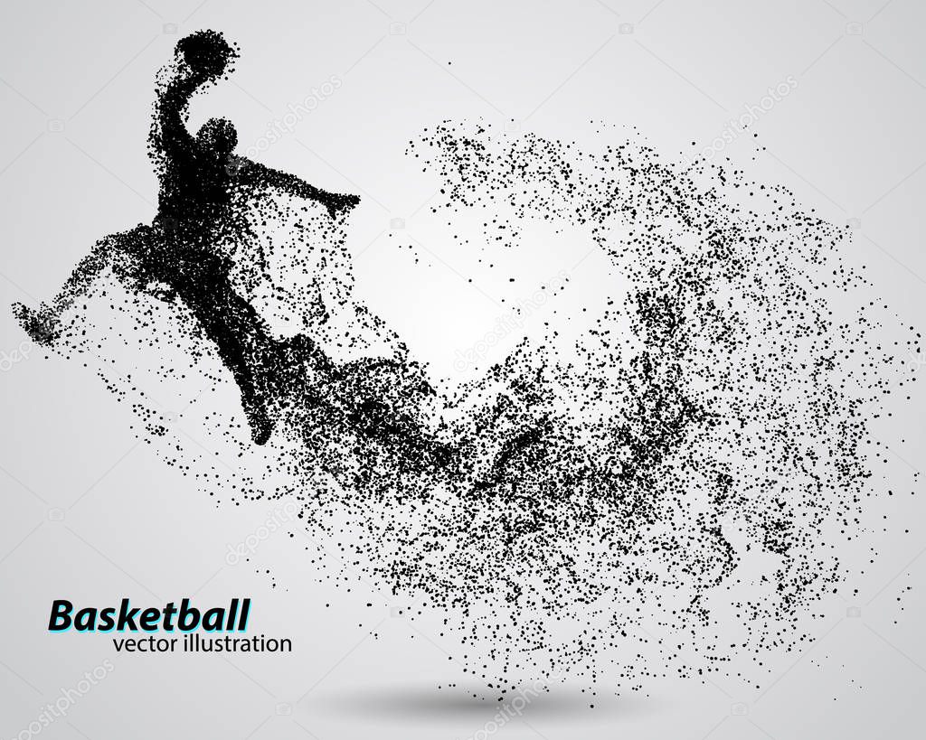 Basketball player from particles. Background and text on a separate layer, color can be changed in one click. Basketball abstract