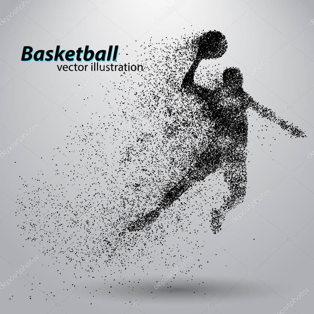 Basketball player from particles. Background and text on a separate layer, color can be changed in one click. Basketball abstract