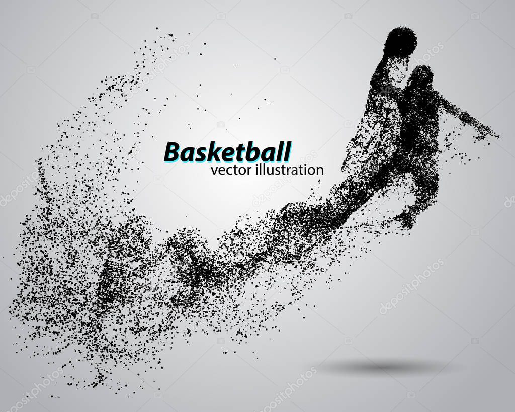 Basketball player from particles. Background and text on a separate layer, color can be changed in one click. Basketball abstract