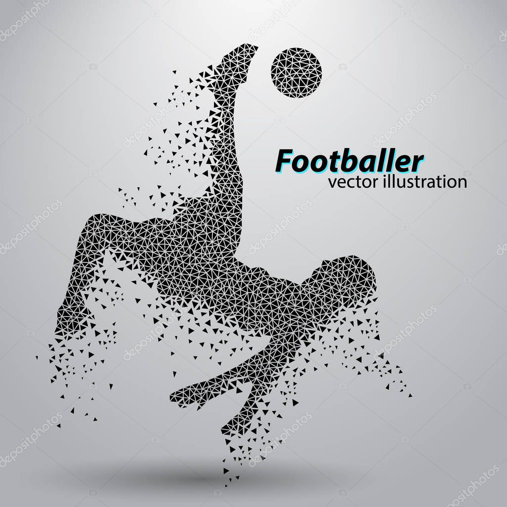 Silhouette of a football player from triangles. Text and background on a separate layer, color can be changed in one click.