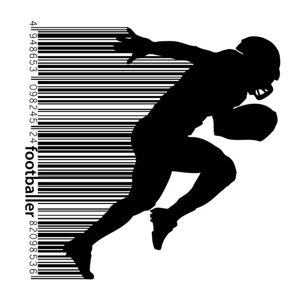 Silhouette eines Fußballers und Barcode. Rugby. amerikanischer Fußballer — Stockvektor