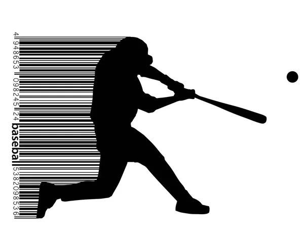 Sylwetka baseballista i kodów kreskowych — Wektor stockowy