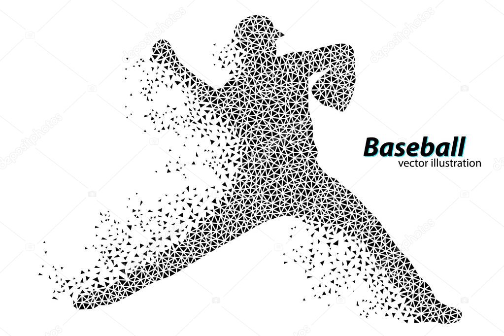 Silhouette of a baseball player from triangle. Text on a separate layer, color can be changed in one click