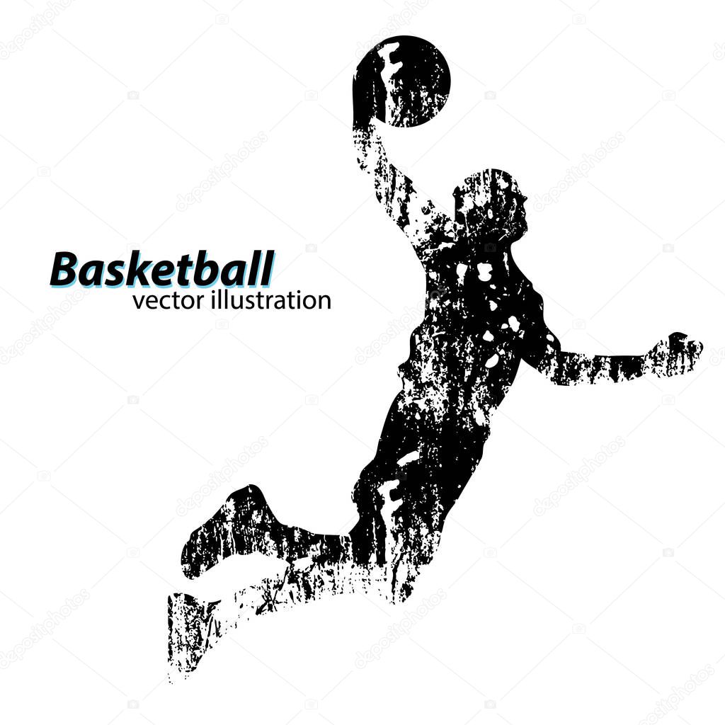 Silhouette of a basketball player. Background and text on a separate layer, color can be changed in one click