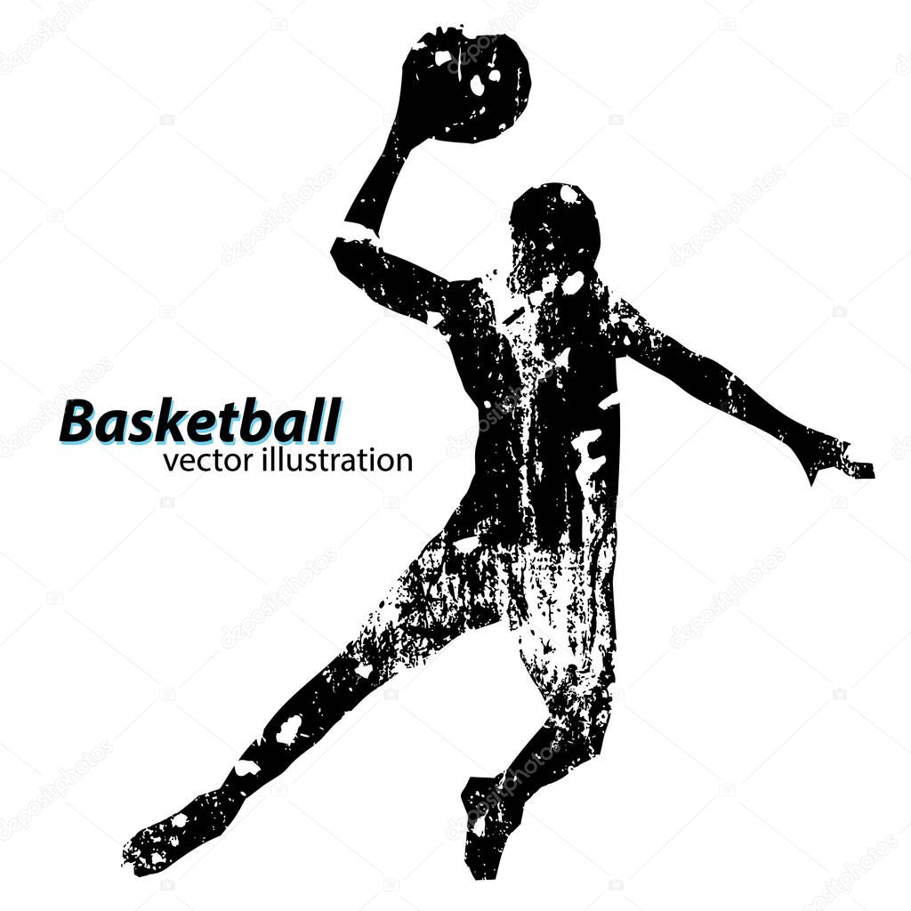Silhouette of a basketball player. Background and text on a separate layer, color can be changed in one click