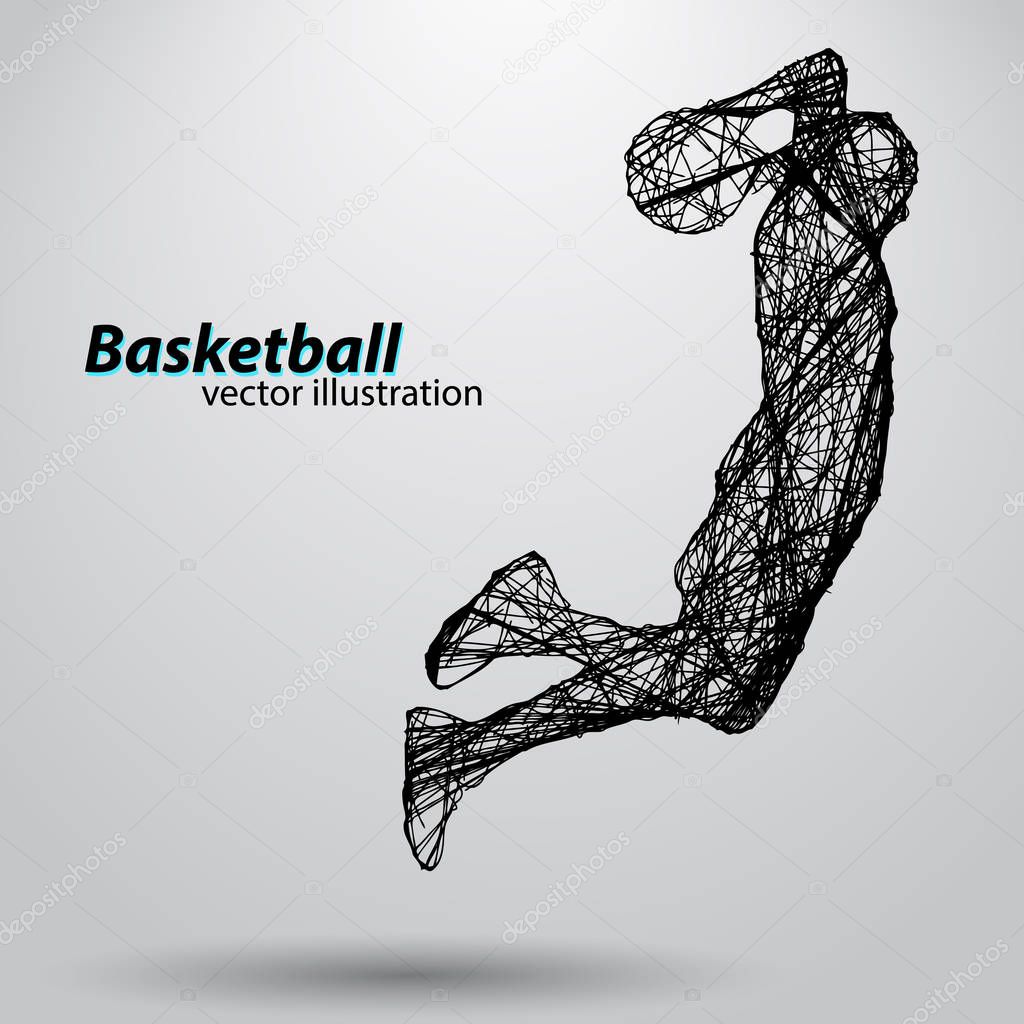 Silhouette of a basketball player. Background and text on a separate layer, color can be changed in one click