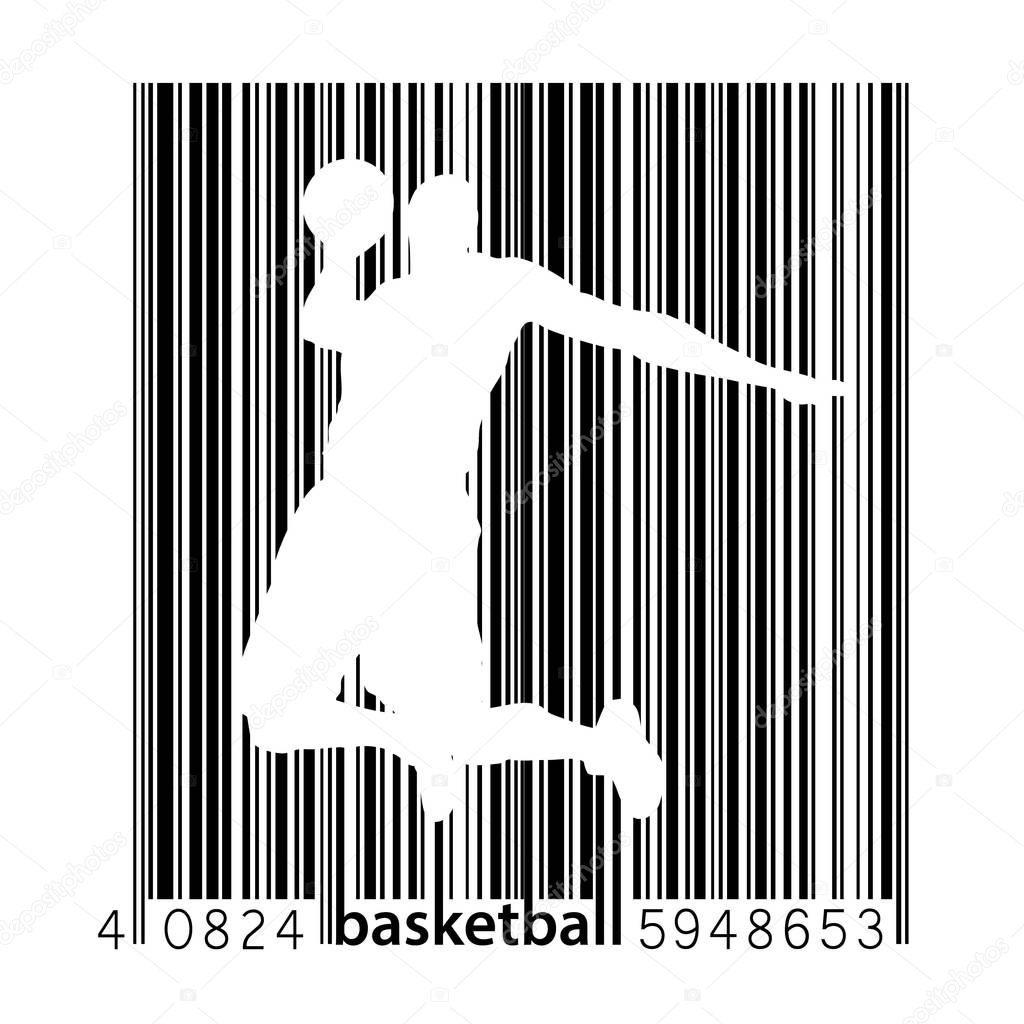 Silhouette of a basketball player. Background and text on a separate layer, color can be changed in one click