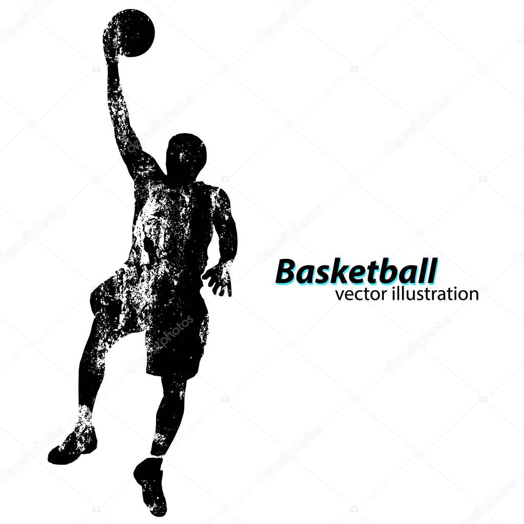 Silhouette of a basketball player. Background and text on a separate layer, color can be changed in one click