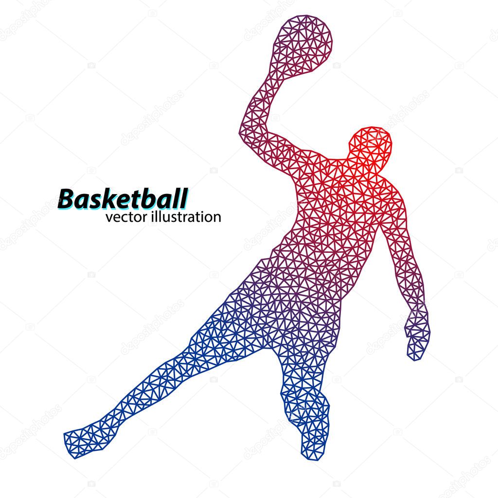 Basketball player of the triangles. Background and text on a separate layer, color can be changed in one click